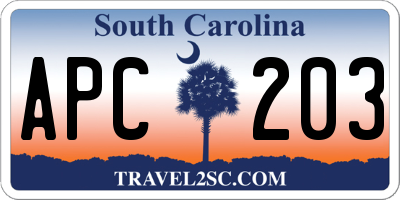 SC license plate APC203