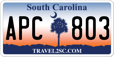 SC license plate APC803