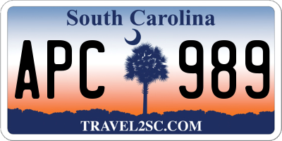 SC license plate APC989