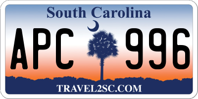 SC license plate APC996