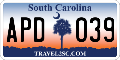 SC license plate APD039