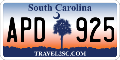 SC license plate APD925