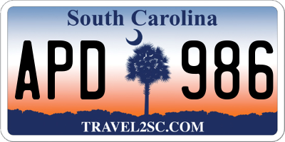 SC license plate APD986
