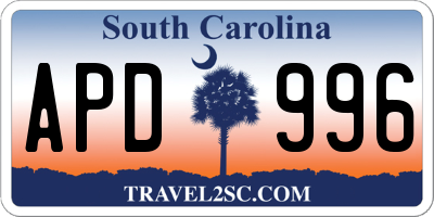 SC license plate APD996