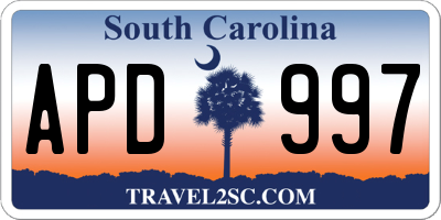 SC license plate APD997