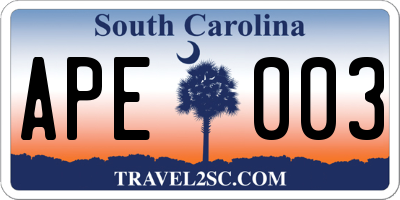 SC license plate APE003
