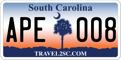 SC license plate APE008