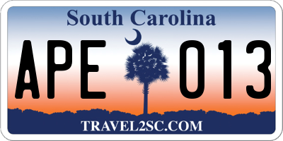 SC license plate APE013