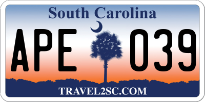 SC license plate APE039