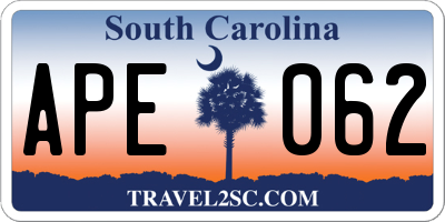SC license plate APE062