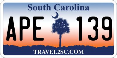 SC license plate APE139