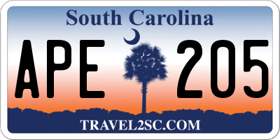SC license plate APE205