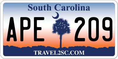 SC license plate APE209