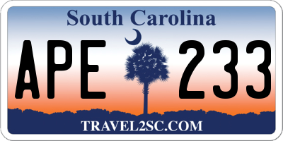 SC license plate APE233