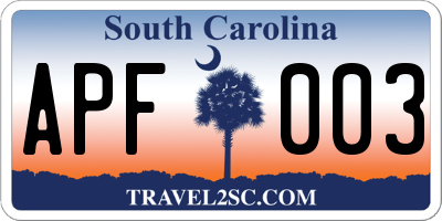 SC license plate APF003