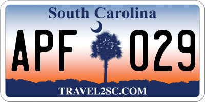 SC license plate APF029
