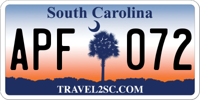 SC license plate APF072