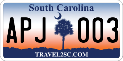 SC license plate APJ003