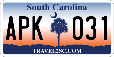 SC license plate APK031