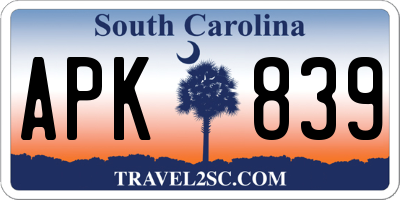 SC license plate APK839