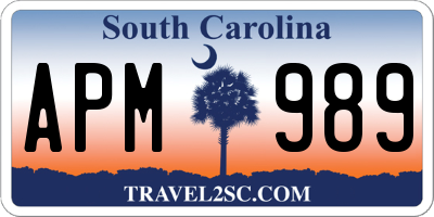 SC license plate APM989