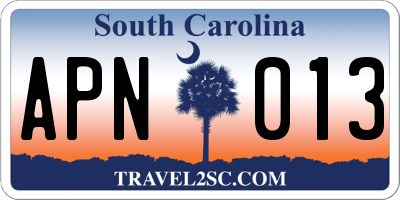 SC license plate APN013