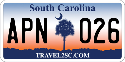 SC license plate APN026