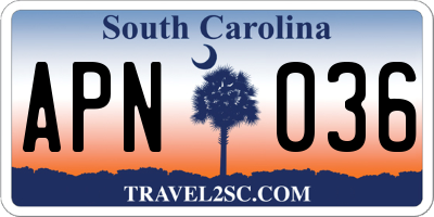 SC license plate APN036