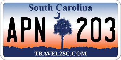 SC license plate APN203