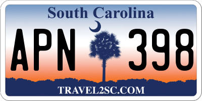 SC license plate APN398
