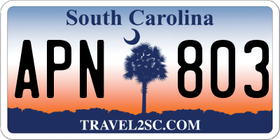 SC license plate APN803