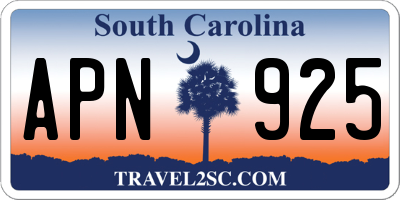 SC license plate APN925