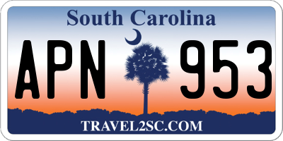 SC license plate APN953
