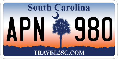 SC license plate APN980