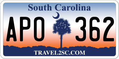 SC license plate APO362