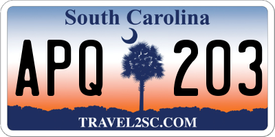 SC license plate APQ203