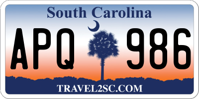 SC license plate APQ986