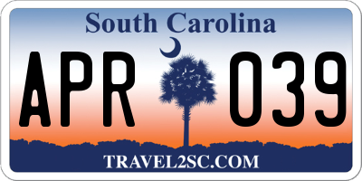SC license plate APR039