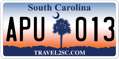 SC license plate APU013
