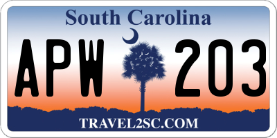 SC license plate APW203