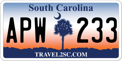 SC license plate APW233