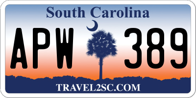 SC license plate APW389