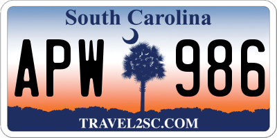 SC license plate APW986