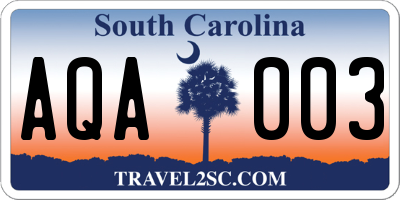SC license plate AQA003
