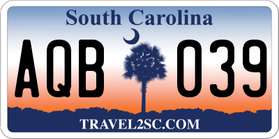 SC license plate AQB039