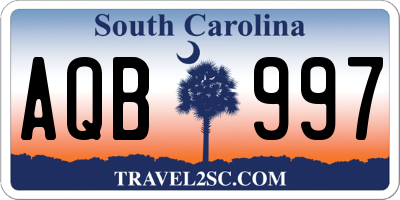 SC license plate AQB997
