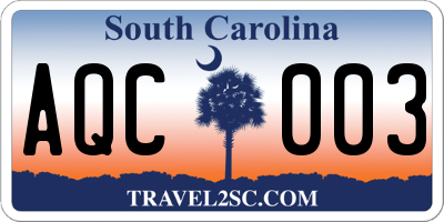 SC license plate AQC003