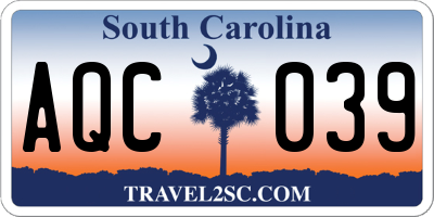 SC license plate AQC039