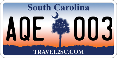 SC license plate AQE003