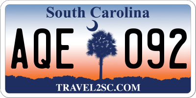 SC license plate AQE092